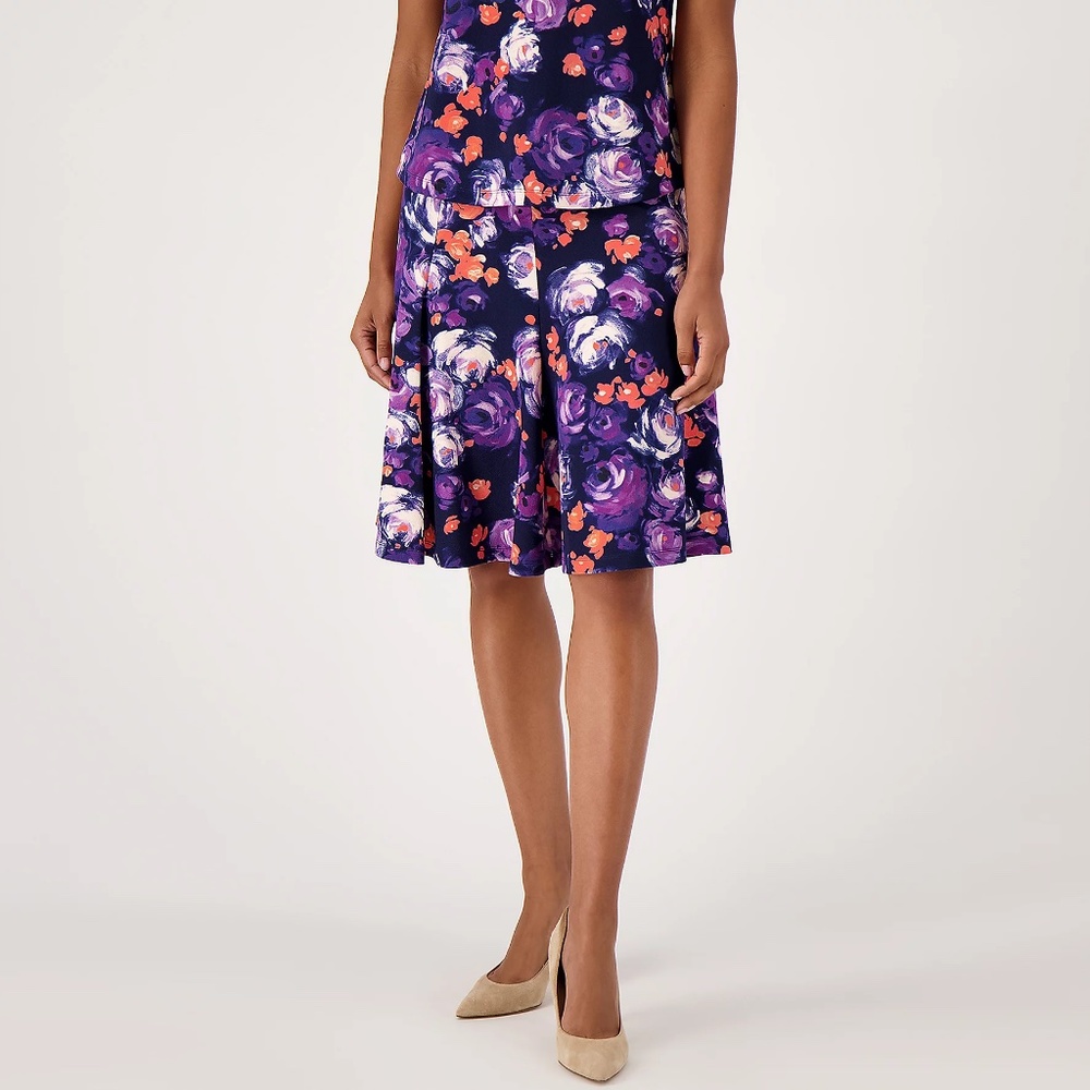 Isaac Mizrahi Live! Regular Printed Pebble Knit Gore Skirt - Navy (sz L) a572615